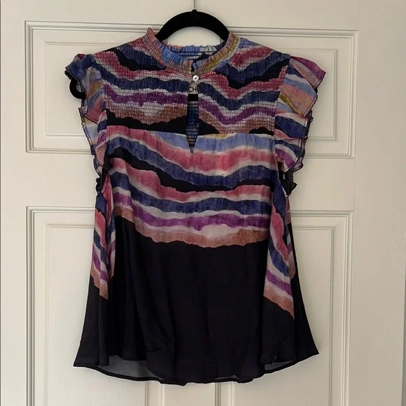 Multicolor Ruffle Sleeve Women's Top - Picture 2 of 5